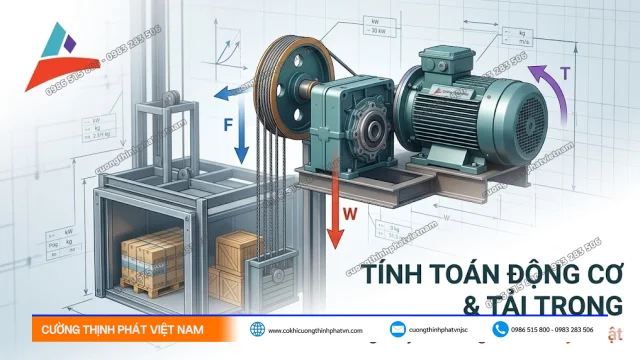 Cách tính toán động cơ và tải trọng thang máy tải hàng chuẩn kỹ thuật